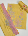 Yellow Chanderi Kurta Set with Zari, Resham & Patch Work