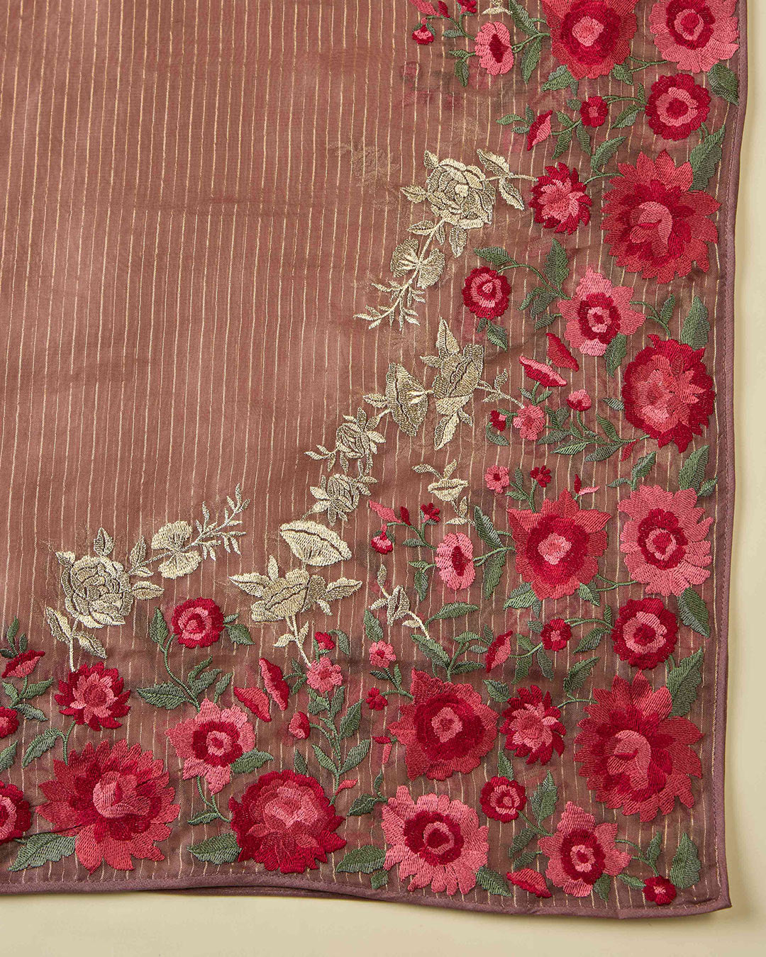 Brown Silk Organza Kurta Set with Resham & Zari Embroidery