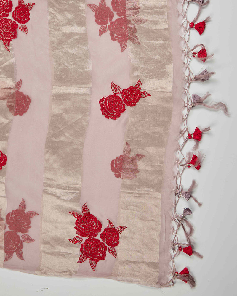 Lilac Silk Organza Kurta Set with All-Over Resham Embroidery