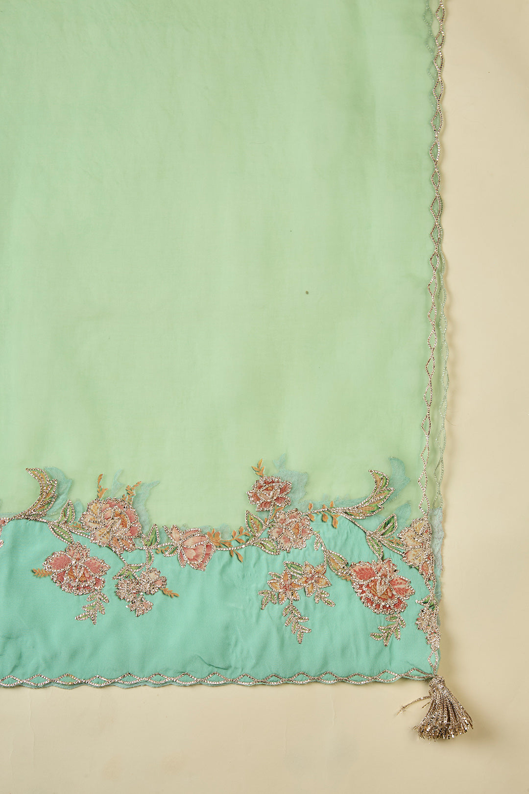 Pista Green Leheriya Crepe Kurta Set with Digital Print & Gota
