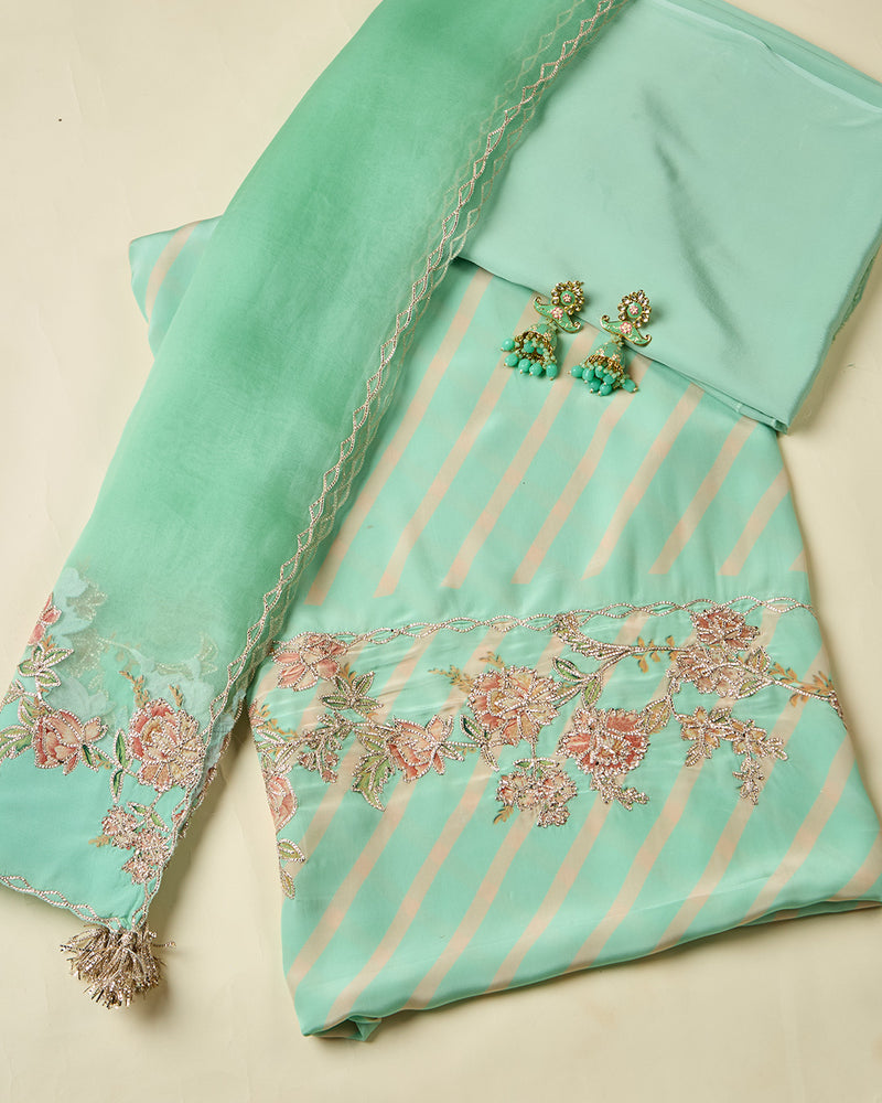 Pista Green Leheriya Crepe Kurta Set with Digital Print & Gota