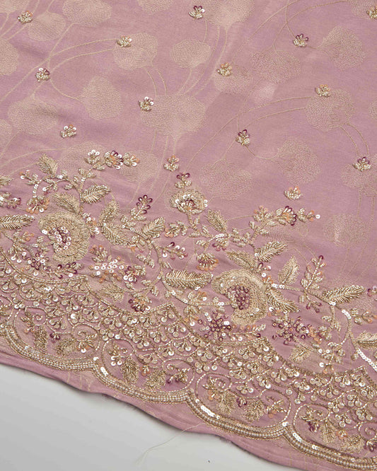 Pink Tissue Lurex Kurta Set with Pearl & Cutdana Embroidery