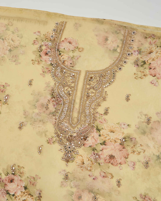 Pale Yellow Silk Organza Kurta Set with Dori & Zardozi Work