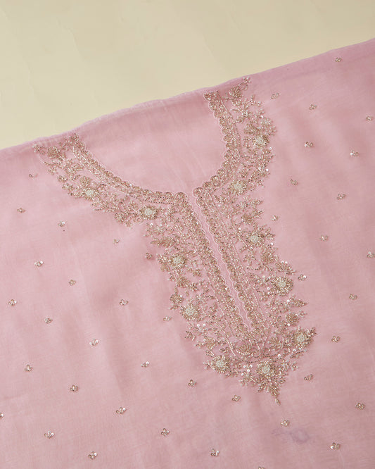 Pink Chanderi Kurta Set with Sequin, Cutdana & Pearl Work