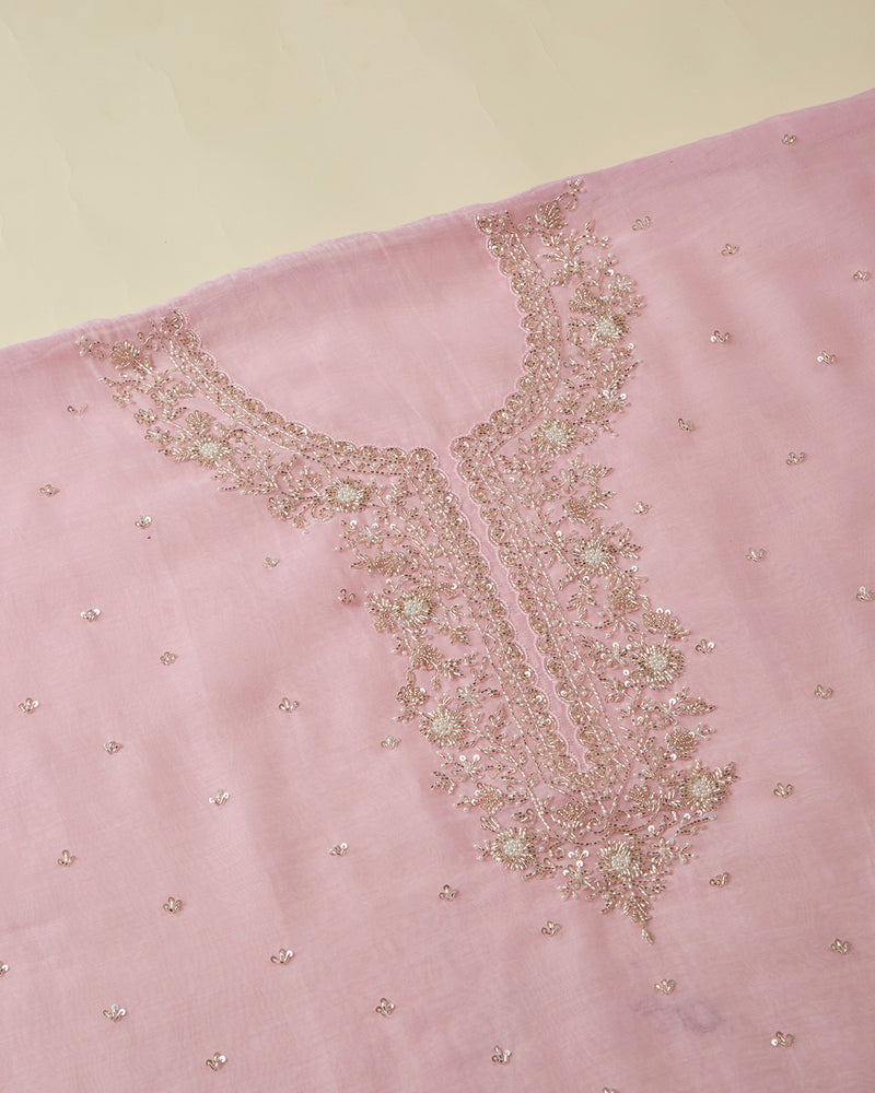 Pink Chanderi Kurta Set with Sequin, Cutdana & Pearl Work
