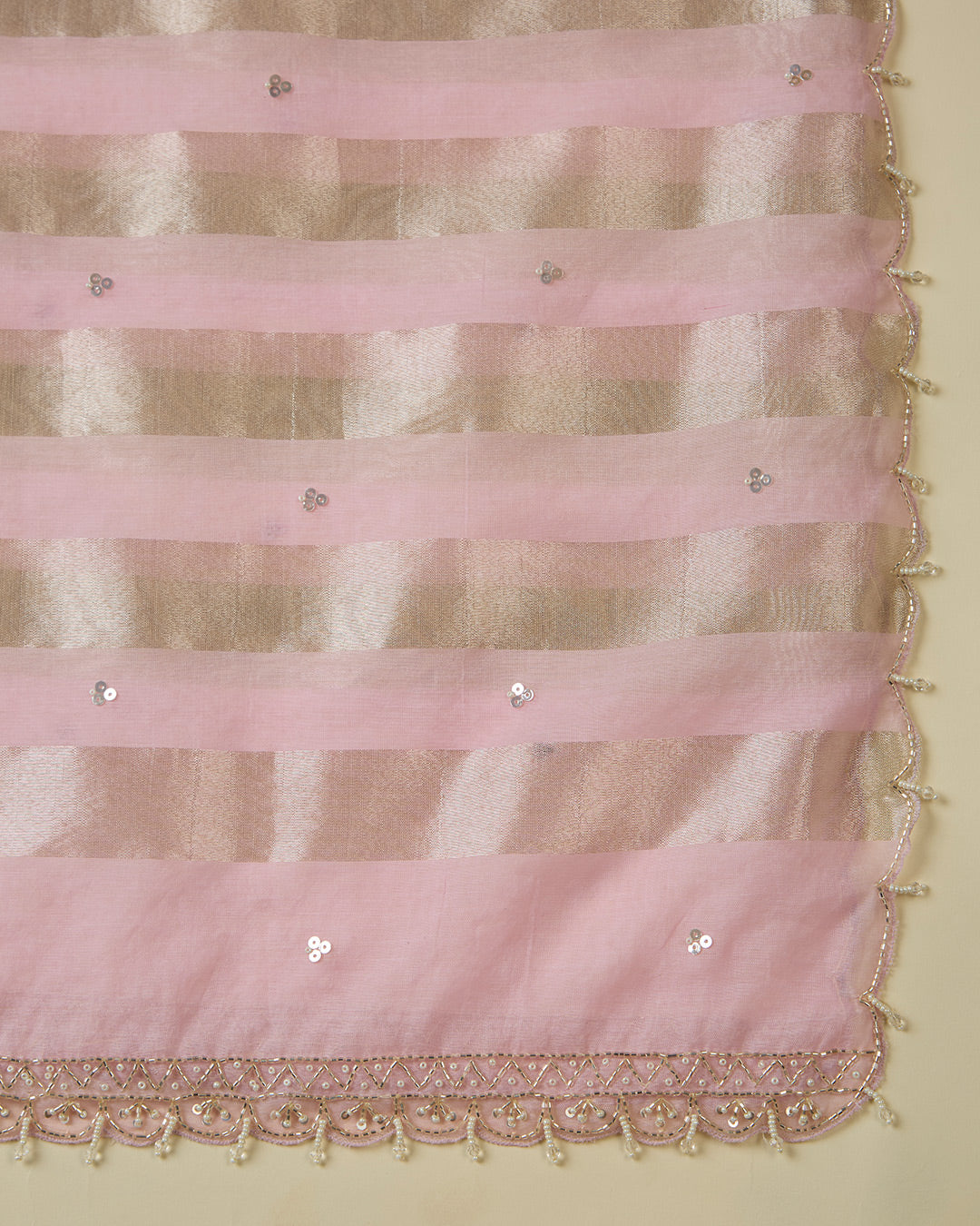 Pink Chanderi Kurta Set with Sequin, Cutdana & Pearl Work