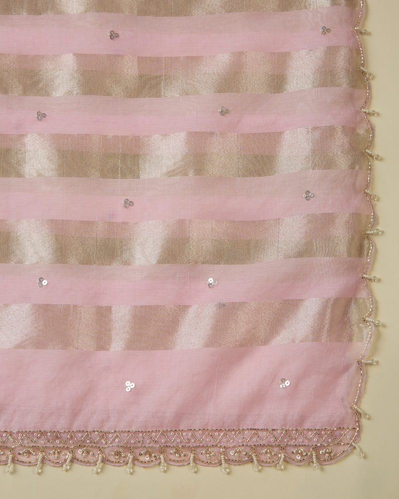 Pink Chanderi Kurta Set with Sequin, Cutdana & Pearl Work