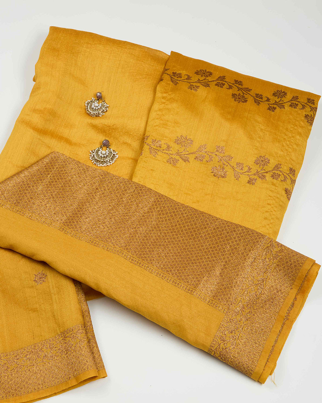Mustard Tussar Silk Handwoven Kurta Set with Dupatta