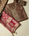 Brown Art Dupion Kurta Set with Zardozi & Gota Embroidery
