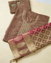 Brown Art Dupion Kurta Set with Zardozi & Gota Embroidery