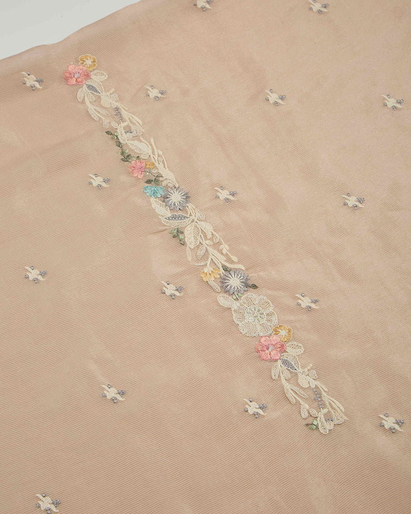 Dusty Peach Tissue Kurta Set with Zari & Resham Embroidery