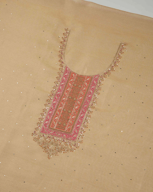 Beige Tissue Kota Kurta Set with Zardozi & Cut-Dana Work