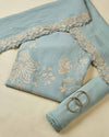 Bluish Grey Chanderi Kurta Set with Appliqué Embroidery