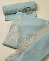 Bluish Grey Chanderi Kurta Set with Appliqué Embroidery