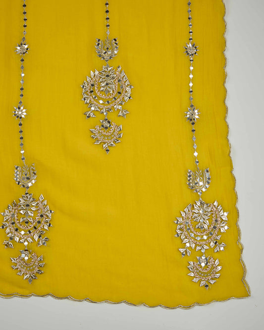 Bright Yellow Art Dupion Kurta Set with Aabla & Gota Work