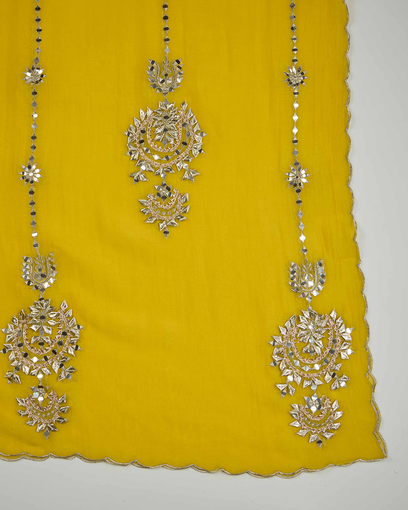 Bright Yellow Art Dupion Kurta Set with Aabla & Gota Work