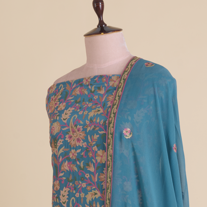Bluish Grey Viscose Crepe Cross Stitch Embroidered Kurta Set