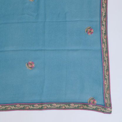 Bluish Grey Viscose Crepe Cross Stitch Embroidered Kurta Set