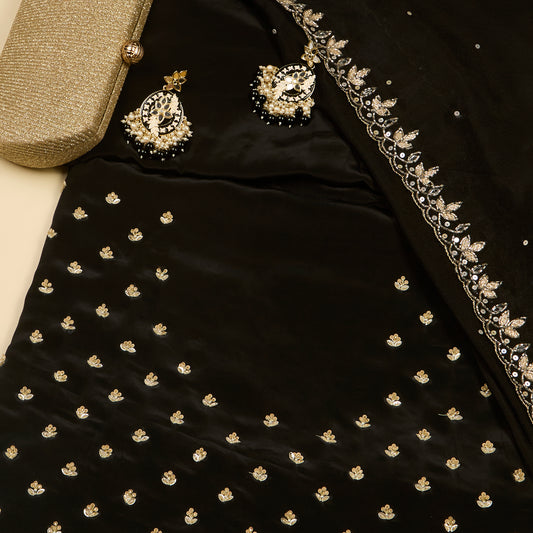 Black Viscose Crepe Kurta with Cutdana Work