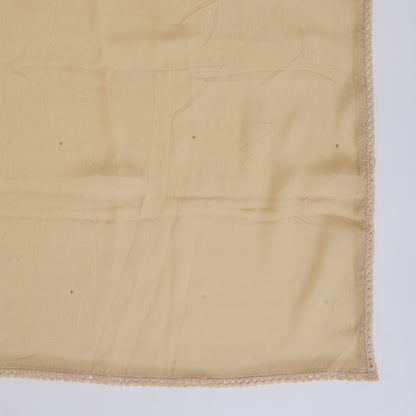 Beige Viscose Crepe Thread Embroidered Kurta with Stone Highlight