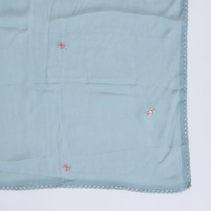 Bluish Grey Viscose Crepe Thread Embroidered Kurta Set