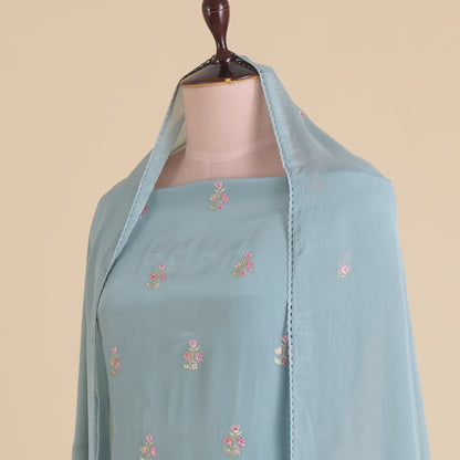 Bluish Grey Viscose Crepe Thread Embroidered Kurta Set