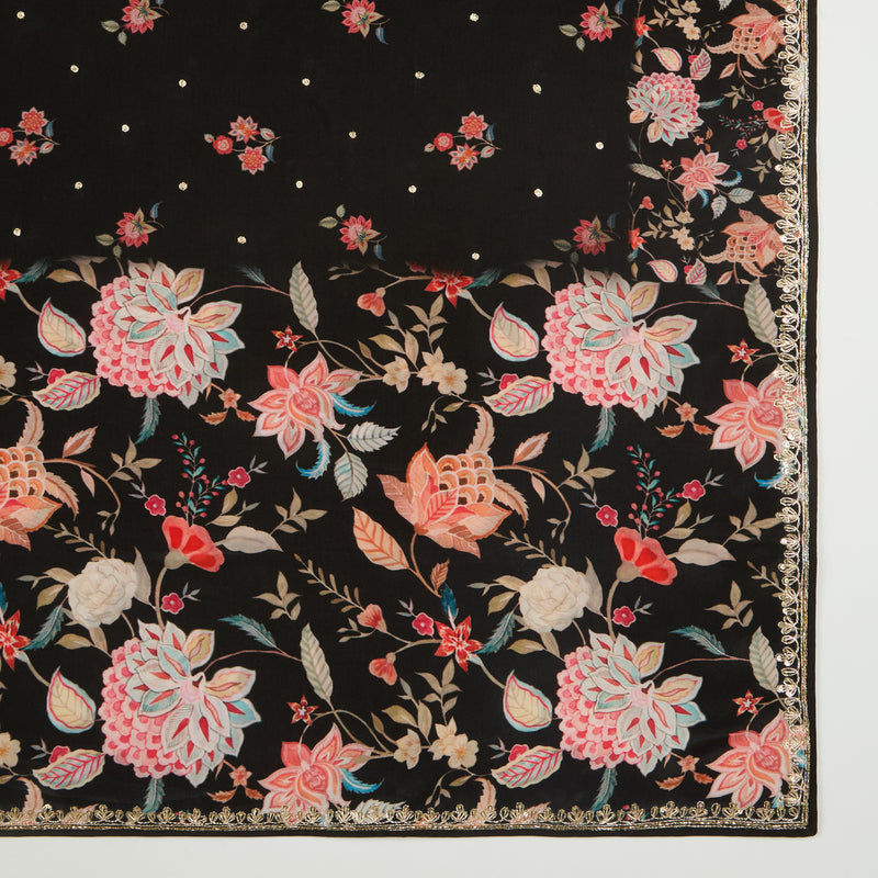 Black Viscose Crepe Embroidered Suit with Dupatta 