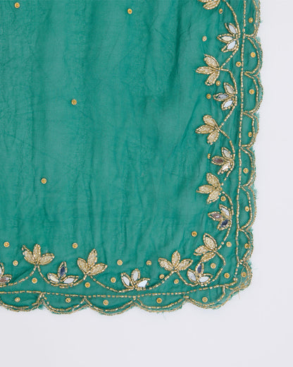 Bottle Green Viscose Georgette Kurta Set with Zardosi & Mirror Embroidery