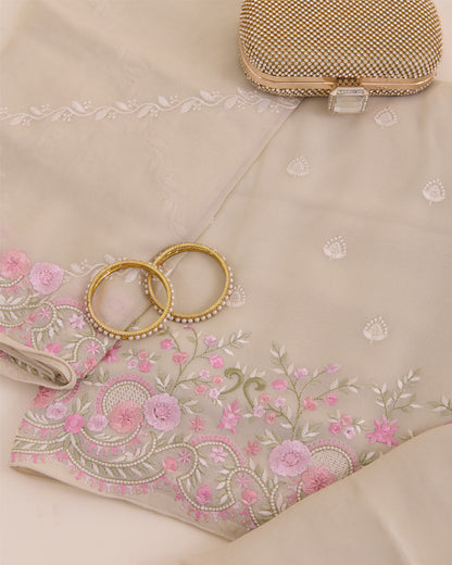 Beige Viscose Georgette Suit with Resham Embroidery & Georgette Dupatta
