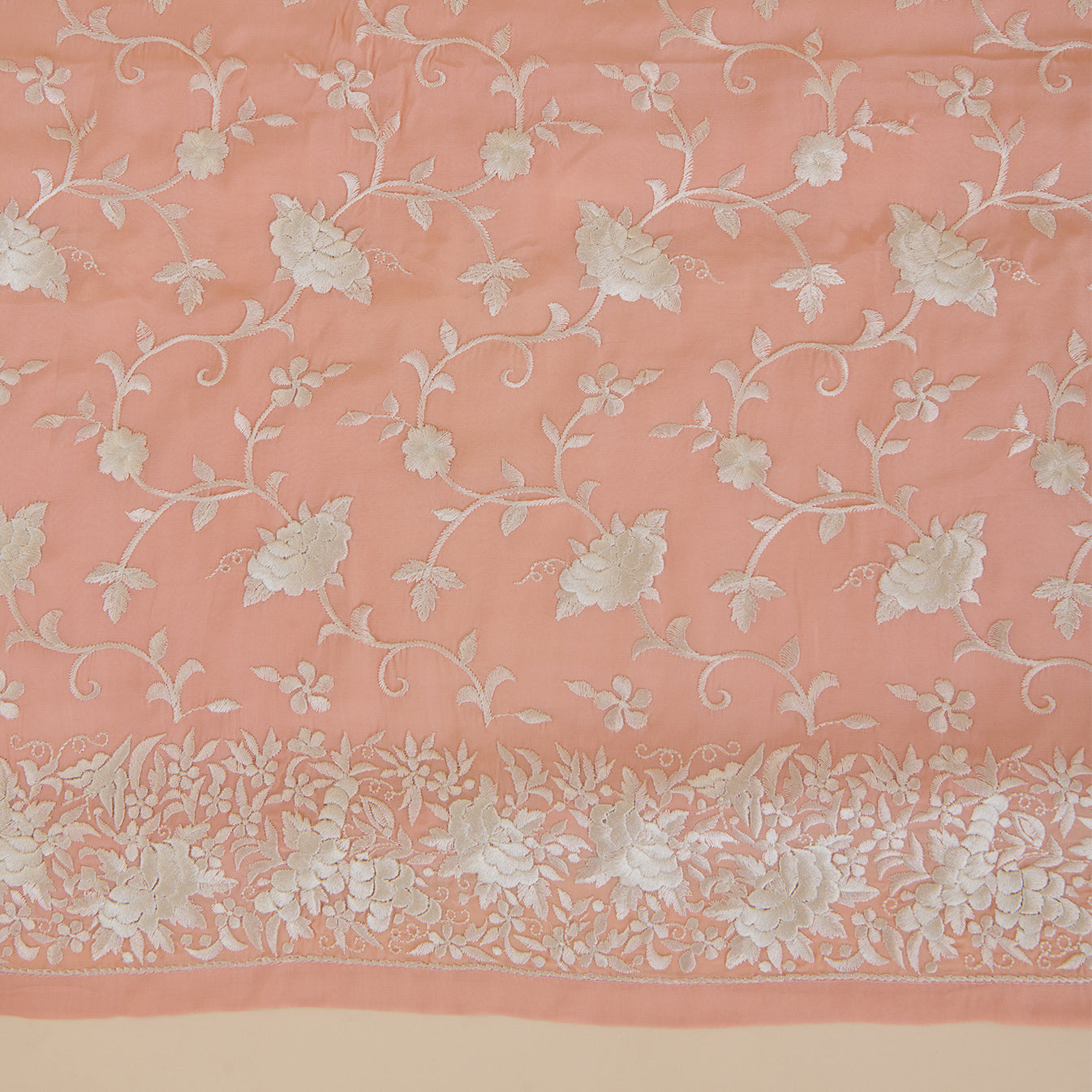 Coral Viscose Crepe Parsi Embroidered Kurta with Georgette Dupatta