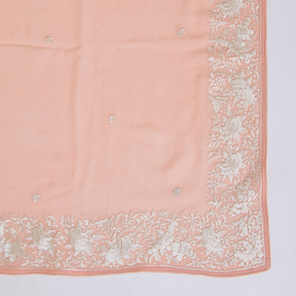 Coral Viscose Crepe Parsi Embroidered Kurta with Georgette Dupatta