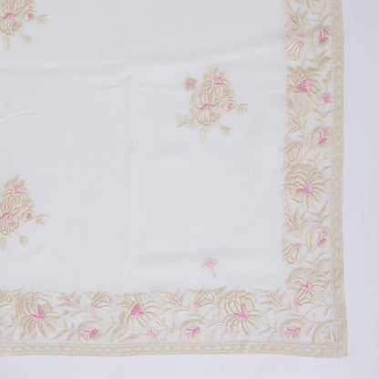 Cream Viscose Crepe Parsi Embroidered Kurta with Georgette Dupatta