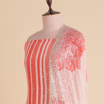 Cream Peach Viscose Crepe Printed Kurta Set with Embroidered Dupatta