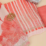 Cream Peach Viscose Crepe Printed Kurta Set with Embroidered Dupatta