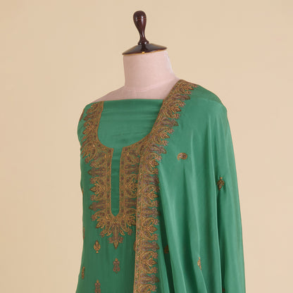 Chutney Green Viscose Crepe Thread Embroidered Suit