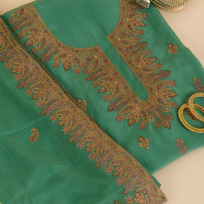 Chutney Green Viscose Crepe Thread Embroidered Suit