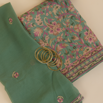 Dusty Green Viscose Crepe Cross-Stitch Embroidered Kurta Set