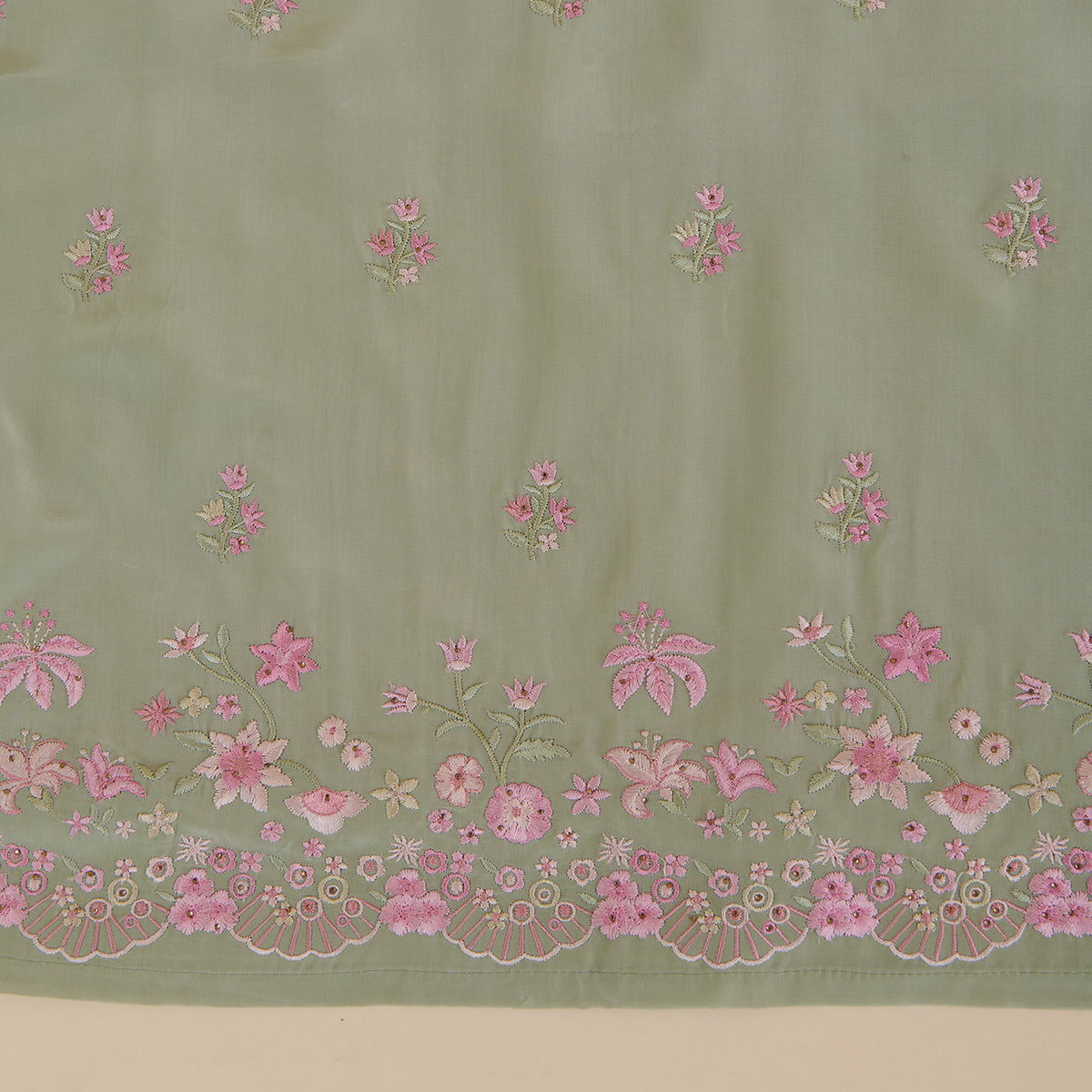 Dusty Green Viscose Crepe Thread Embroidered Kurta