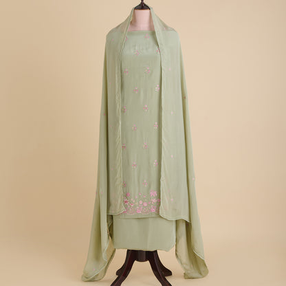 Dusty Green Viscose Crepe Thread Embroidered Kurta