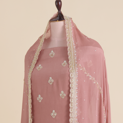 Dusty Peach Viscose Crepe Zardozi Embroidered Suit Set