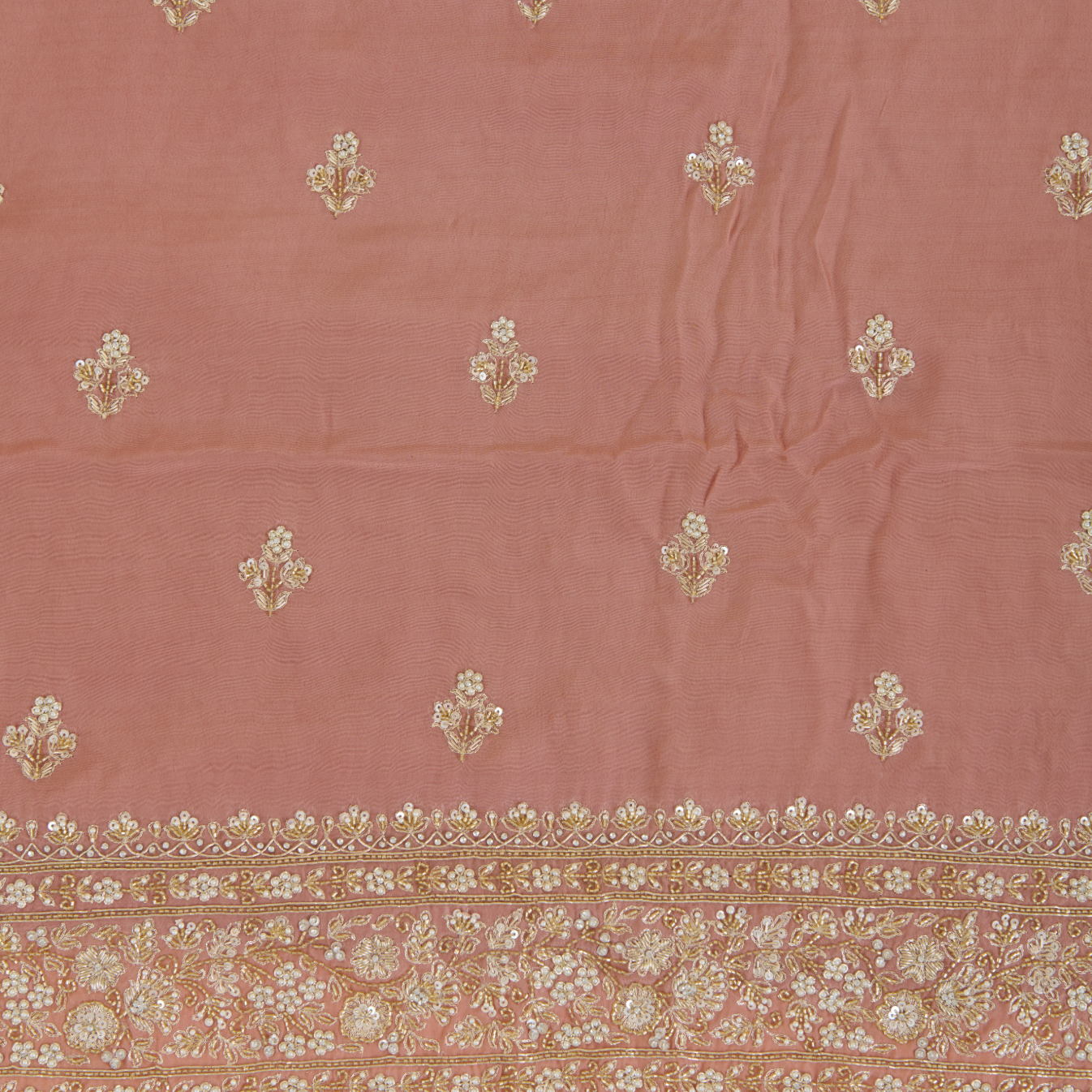 Dusty Peach Viscose Crepe Zardozi Embroidered Suit Set