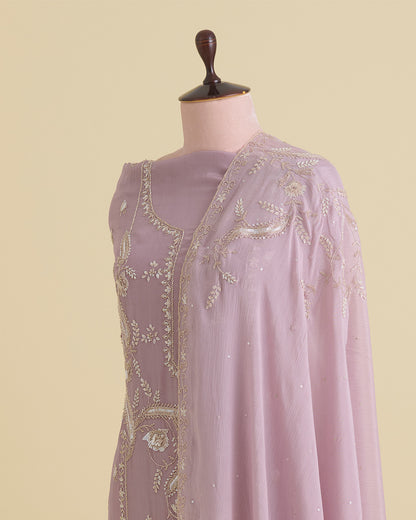 Dusty Mauve Viscose Crepe Kurta Set with Cutdana & Sequin Work