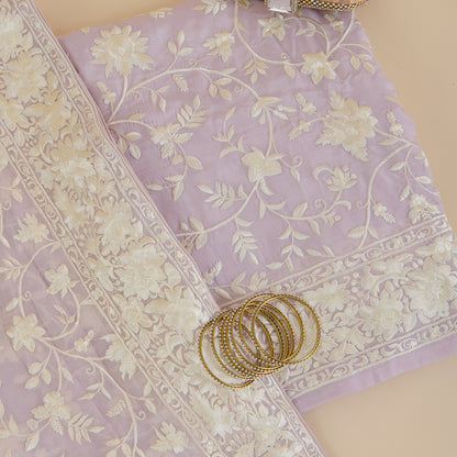 Lilac Viscose Crepe Parsi Jaal Embroidered Kurta with Dupatta