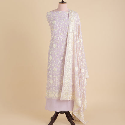 Lilac Viscose Crepe Parsi Jaal Embroidered Kurta with Dupatta