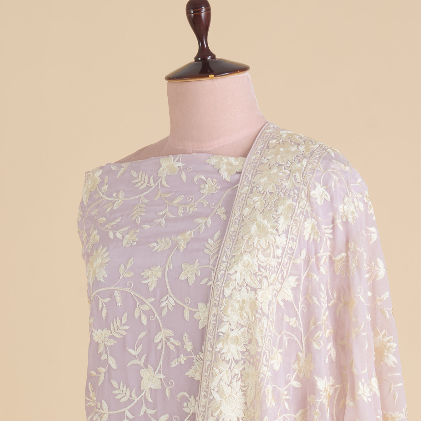Lilac Viscose Crepe Parsi Jaal Embroidered Kurta with Dupatta