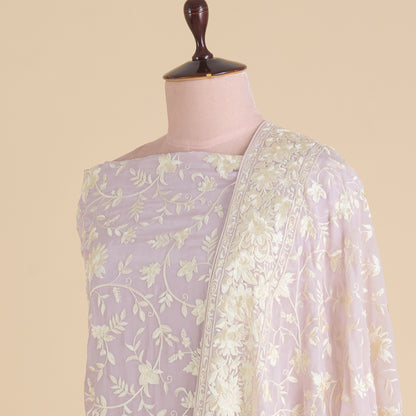 Lilac Viscose Crepe Parsi Jaal Embroidered Kurta with Dupatta