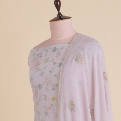 Misty Lilac Grey Viscose Crepe Parsi Embroidered Suit