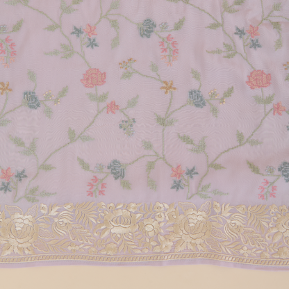 Misty Lilac Grey Viscose Crepe Parsi Embroidered Suit