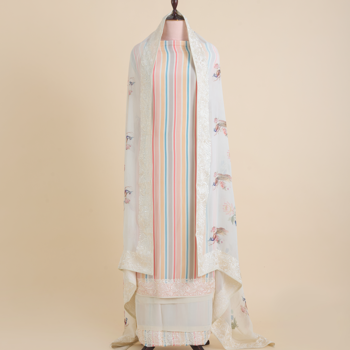 Multicolour Viscose Crepe Parsi Embroidered Kurta Set
