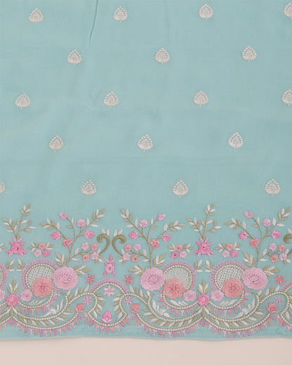 Mint Green Viscose Georgette Suit with Resham Embroidery & Dupatta